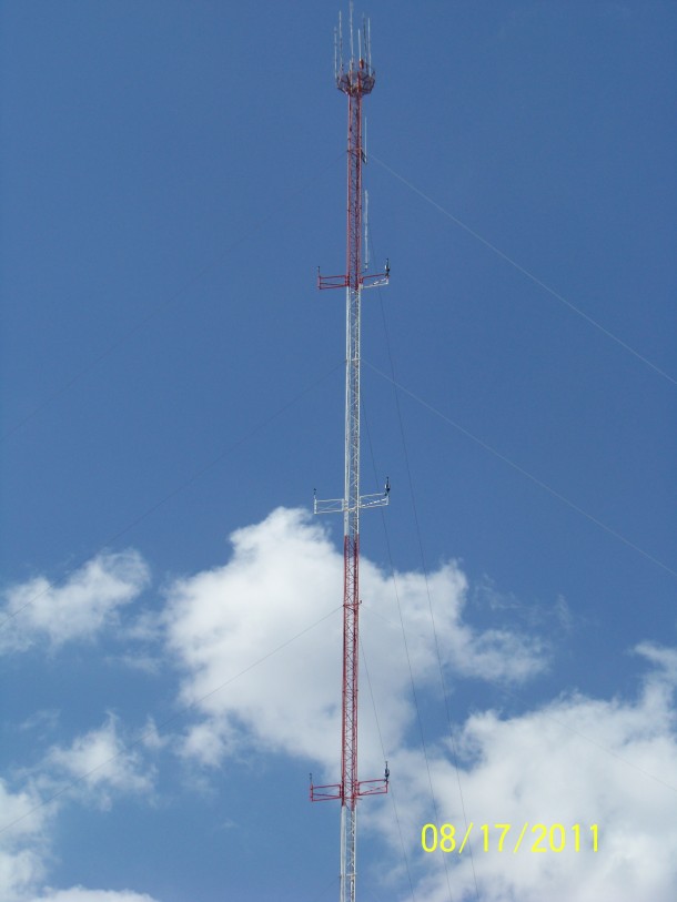 Merkel weather observation tower with blue skies