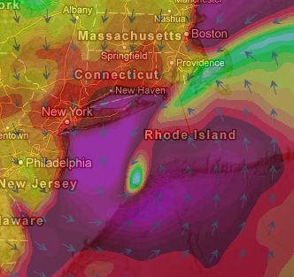 Weather radar map off the coast of Rhode Island