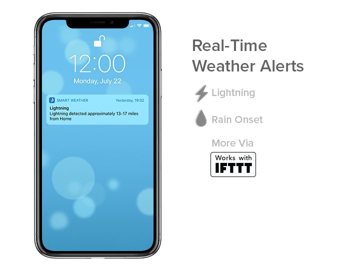 A smartphone with smart, real-time weather alerts from the Tempest App