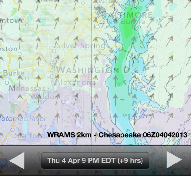 A wind report of Chesapeake in Washington D.C.