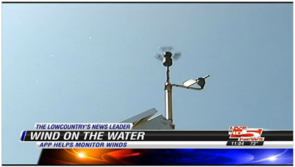 An anemometer showcased on a news weather report